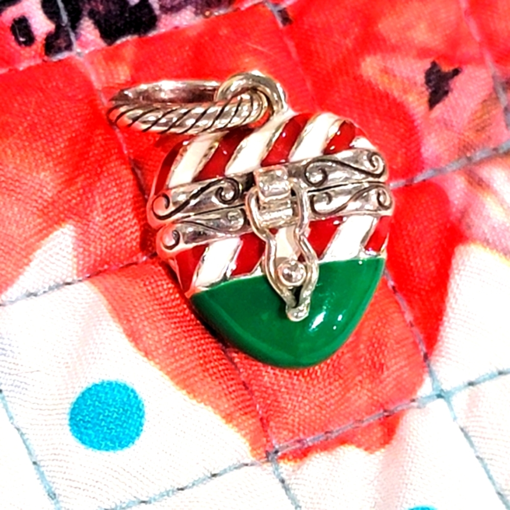 BRIGHTON RETIRED CANDY CANE HEART CHARM NWOT